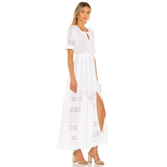 NWT LoveShackFancy Edie White Maxi Cotton Dress W/ Embroidery Lace Trims - Picture 2 of 12